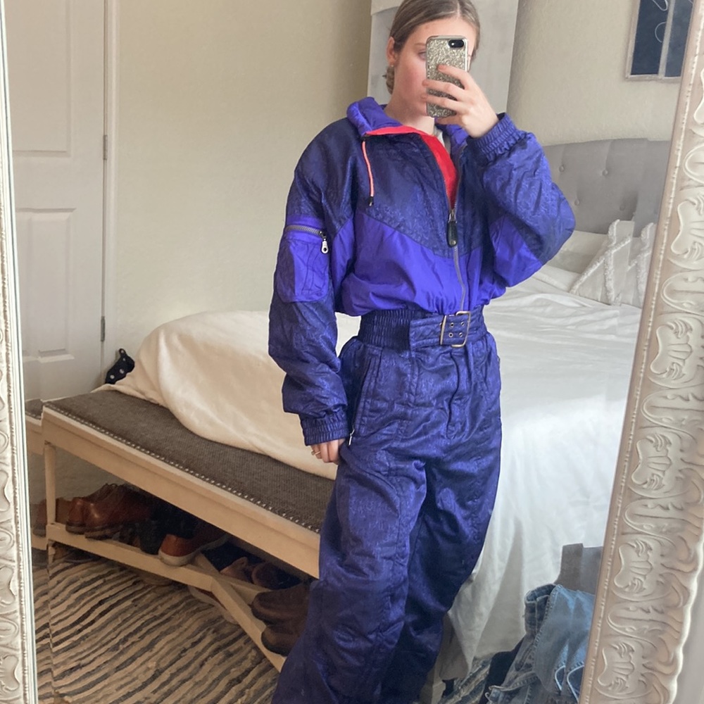 Kaelin vintage 90s purple paisley belted ski suit